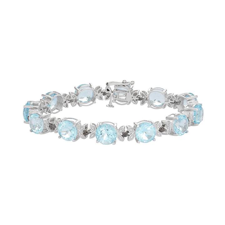 Sterling Silver Sky Blue Topaz & Black Diamond Accent Leaf Bracelet, Women's, Size: 7.5, Multicolor