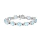 Sterling Silver Sky Blue Topaz & Black Diamond Accent Leaf Bracelet, Women's, Size: 7.5, Multicolor