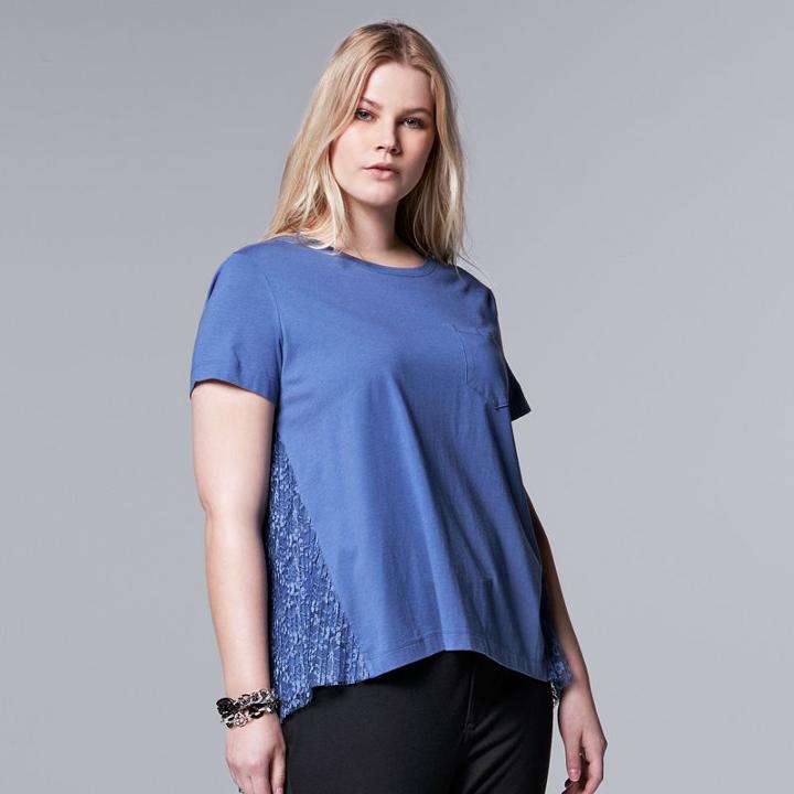 Plus Size Simply Vera Vera Wang Pleated Lace-back Top, Women's, Size: 3xl, Blue (navy)