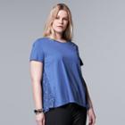 Plus Size Simply Vera Vera Wang Pleated Lace-back Top, Women's, Size: 3xl, Blue (navy)
