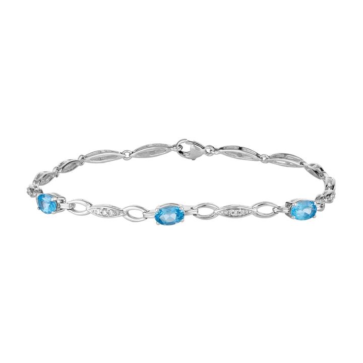 10k White Gold Swiss Blue Topaz & 1/10 Carat T.w. Diamond Bracelet, Women's, Size: 7.5