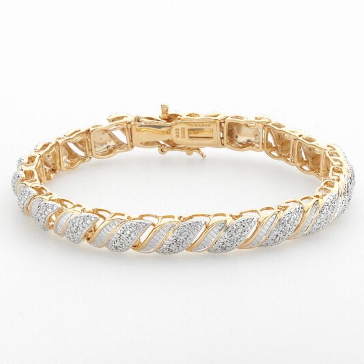 18k Gold Over Silver 1/4-ct. T.w. Diamond Swirl Bracelet, Women's, White