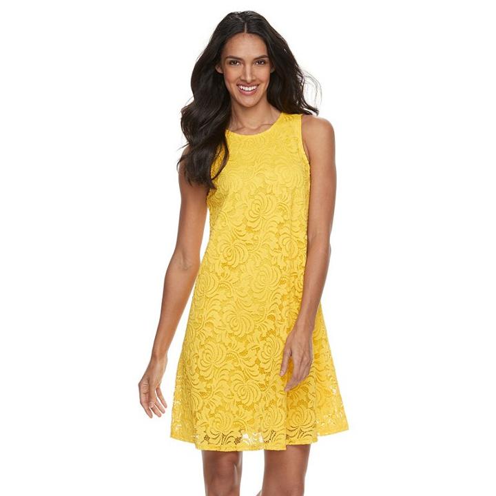 Women's Sharagano Keyhole Lace Shift Dress, Size: 14, Yellow Oth