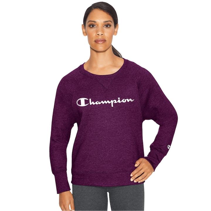 Women's Champion Fleece Boyfriend Crewneck, Size: Xl, Drk Purple