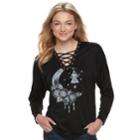 Juniors' About A Girl Lace-up Moon Graphic Tee, Size: Large, Oxford