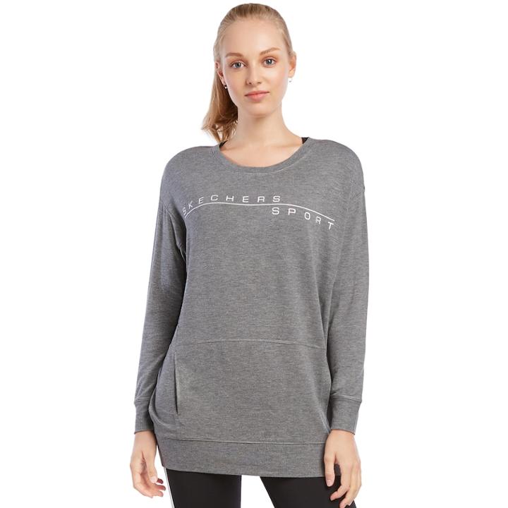 Women's Skechers Better Than Basic Crewneck Fleece Top, Size: Large, Grey