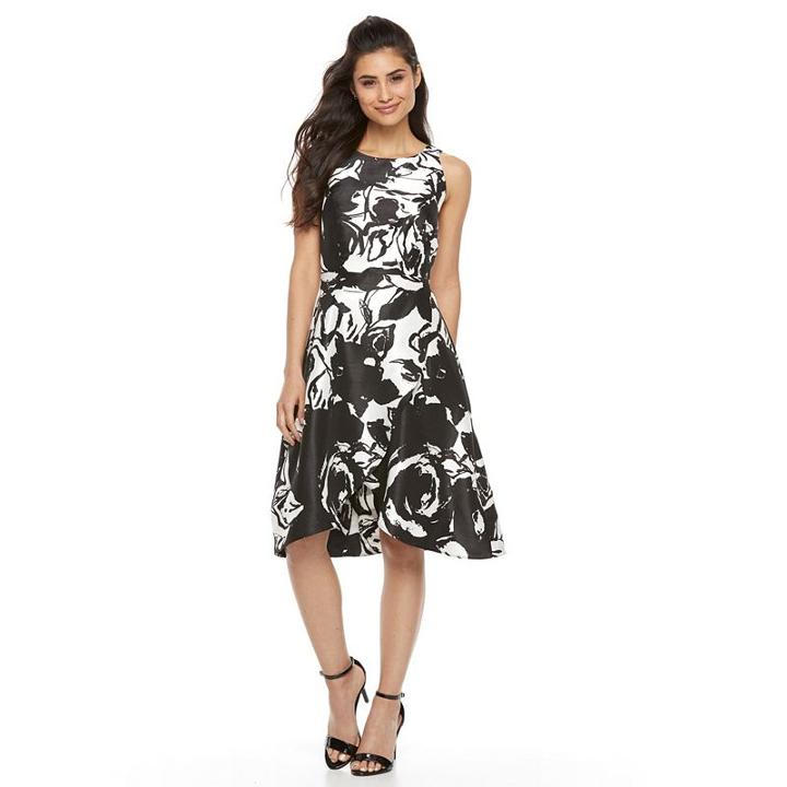 Petite Chaya Abstract Floral Fit & Flare Dress, Women's, Size: 6 Petite, Grey (charcoal)