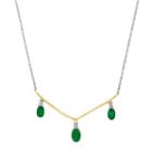 Two Tone Sterling Silver Emerald & Diamond Accent V Necklace, Women's, Size: 18, Green