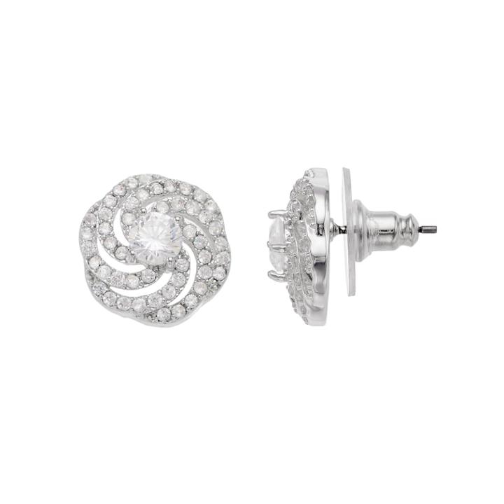 Napier Cubic Zirconia Swirl Nickel Free Stud Earrings, Women's, Silver