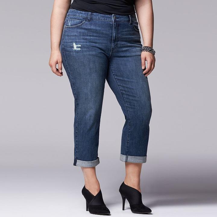 Plus Size Simply Vera Vera Wang Skinny Boyfriend Jeans, Women's, Size: 16 W, Med Blue