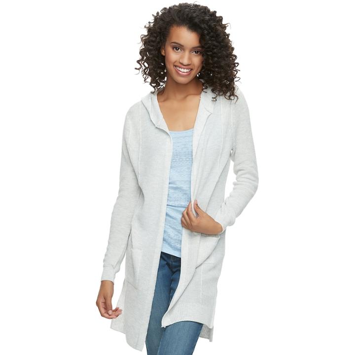 Juniors' So&reg; Hooded Long Cardigan, Teens, Size: Xs, White