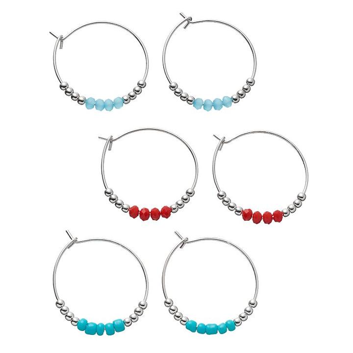 Beaded Hoop Earring Set, Women's, Multicolor