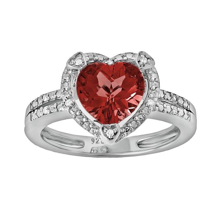 Sterling Silver Garnet And Diamond Accent Heart Frame Ring, Women's, Size: 5, Red