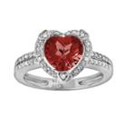 Sterling Silver Garnet And Diamond Accent Heart Frame Ring, Women's, Size: 5, Red