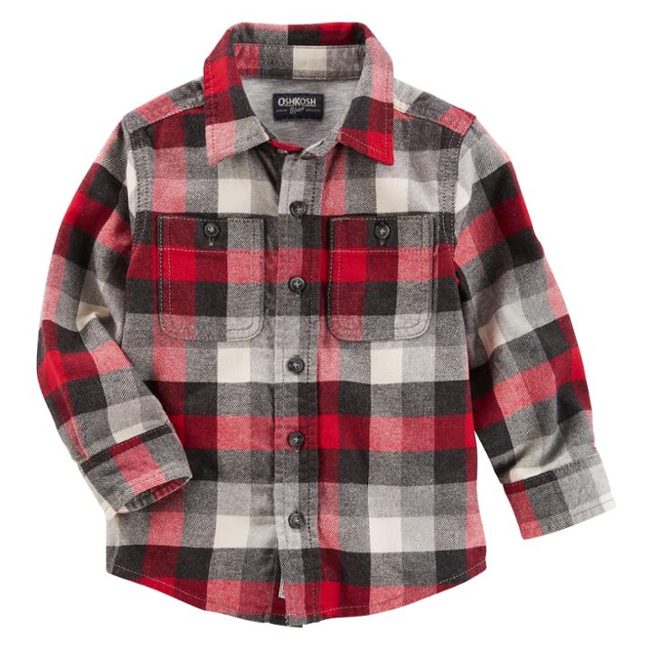 Boys 4-12 Oshkosh B'gosh&reg; Flannel Plaid Button Down Shirt, Size: 6, Red Black Plaid