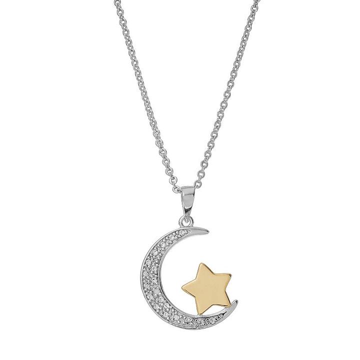 Delicate Diamonds Sterling Silver Moon & Star Pendant Necklace, Women's, Grey