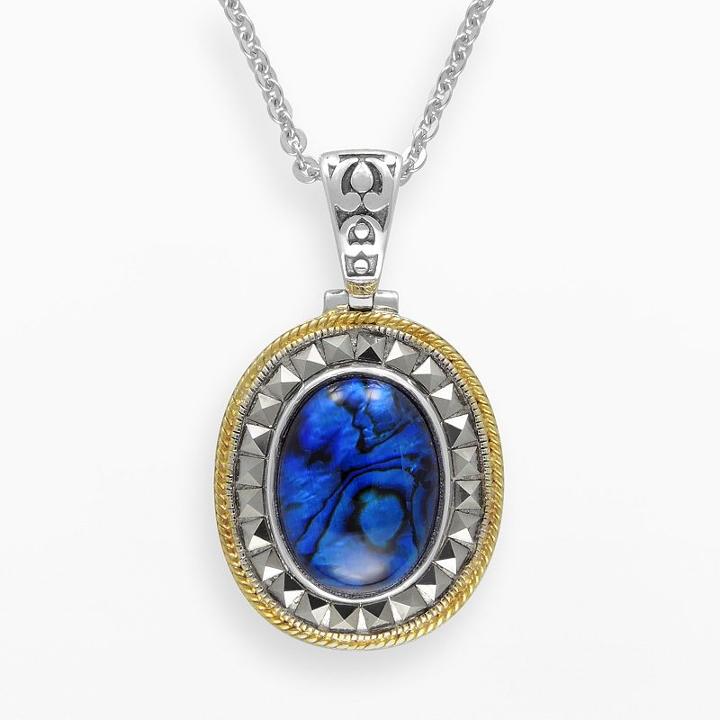 Lavish By Tjm 14k Gold Over Silver And Sterling Silver Blue Abalone Doublet Pendant - Made With Swarovski Marcasite, Women's, Size: 18