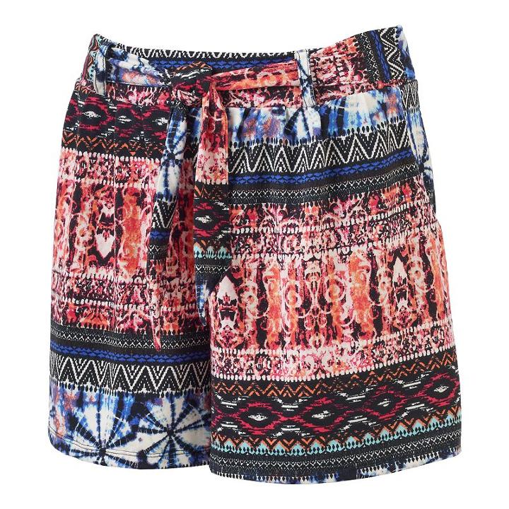 Women's French Laundry Print Pleated Soft Shorts, Size: Large, Med Red