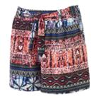 Women's French Laundry Print Pleated Soft Shorts, Size: Large, Med Red