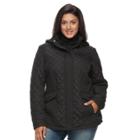 Plus Size Weathercast Hooded Quilted Side-stretch Jacket, Women's, Size: 2xl, Black