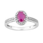 10k White Gold Ruby & 1/6 Carat T.w. Diamond Oval Halo Ring, Women's, Red
