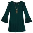 Girls 7-16 Iz Amy Byer Ruffled Bell Sleeve Dress With Necklace, Size: Large, Green