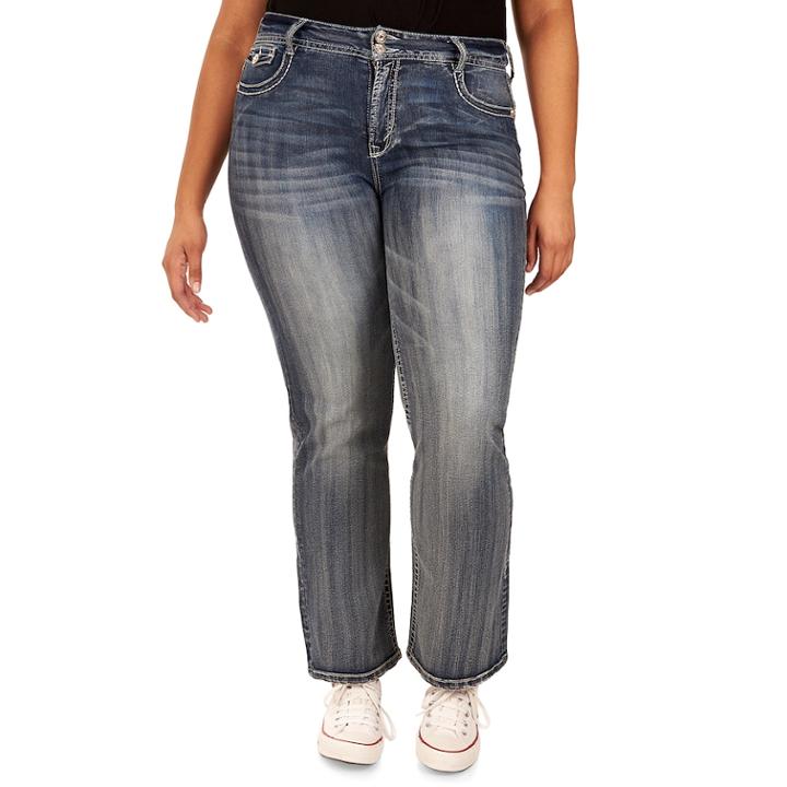 Juniors' Plus Size Wallflower Curvy Bling Bootcut Jeans, Teens, Size: 14, White