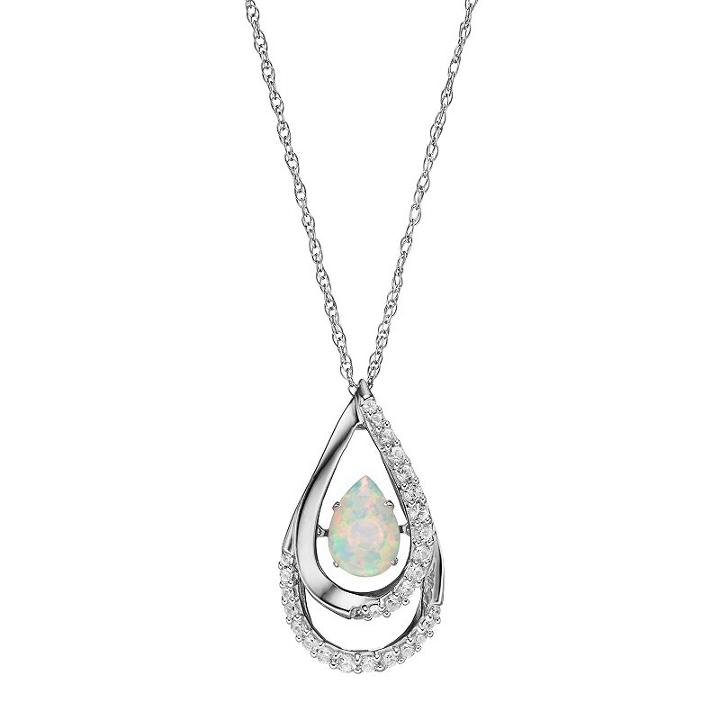 Sterling Silver Lab-created Opal & White Sapphire Teardrop Pendant, Women's, Size: 18