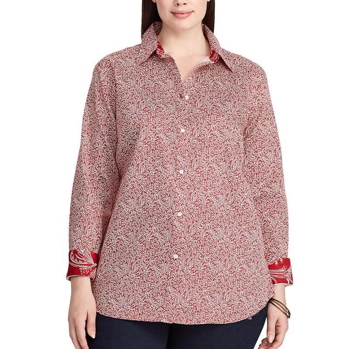 Plus Size Chaps Non-iron Cotton Button-down Shirt, Women's, Size: 2xl, Red