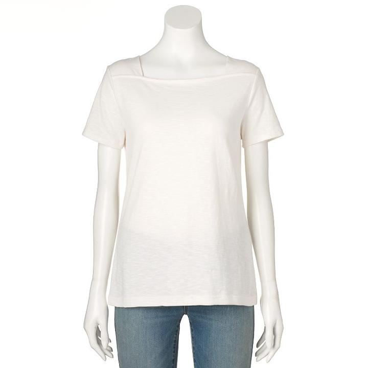 Women's Croft & Barrow&reg; Squareneck Tee, Size: Large, White