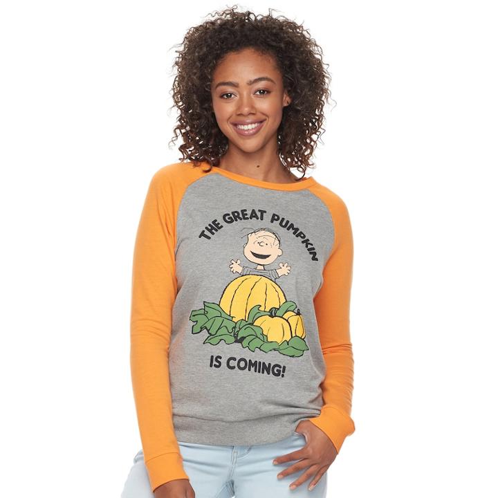 Junior's Peanuts Great Pumpkin Coming Sweatshirt, Teens, Size: Small, Heather Gray Orange