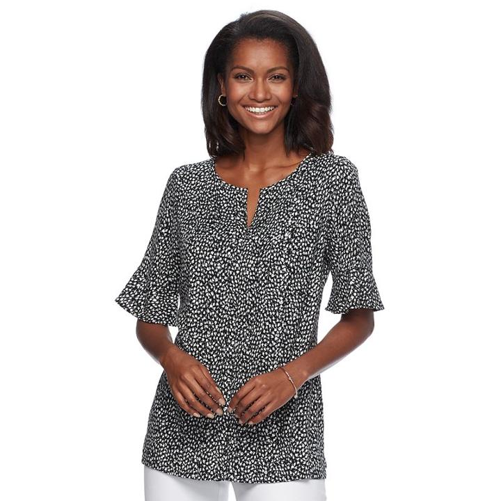 Women's Croft & Barrow&reg; Print Pleated Crepe Top, Size: Xxl, Black