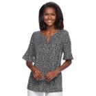 Women's Croft & Barrow&reg; Print Pleated Crepe Top, Size: Xxl, Black
