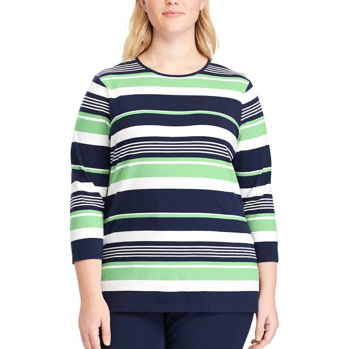 Plus Size Chaps Striped Crewneck Tee, Women's, Size: 3xl, Green