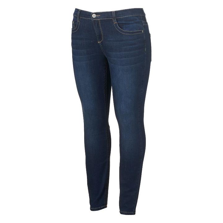Juniors' Plus Size Mudd&reg; Flx Stretch Whiskered Skinny Jeans, Girl's, Size: 16 W, Dark Blue