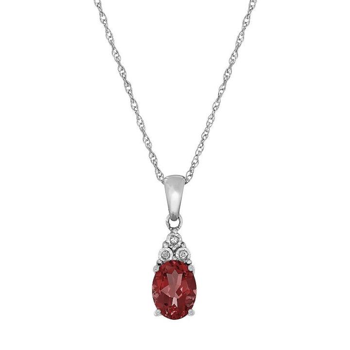 Sterling Silver Lab-created Ruby & Diamond Accent Oval Pendant, Women's, Red