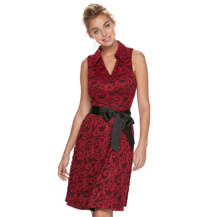 Women's Bethany Lace Print Fit & Flare Dress, Size: 10, Med Red