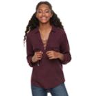 Juniors' So&reg; Lace-up Utility Shirt, Size: Medium, Drk Purple