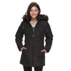Women's D.e.t.a.i.l.s Hooded Faux-fur Trim Quilted Jacket, Size: Xl, Black