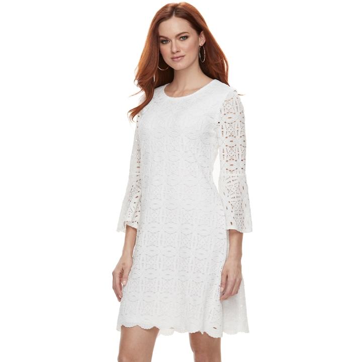 Women's Ronni Nicole Scalloped Lace Shift Dress, Size: 6, White