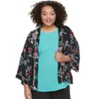 Juniors' Plus Size Candie's&reg; Floral Kimono, Teens, Size: 1xl, Black