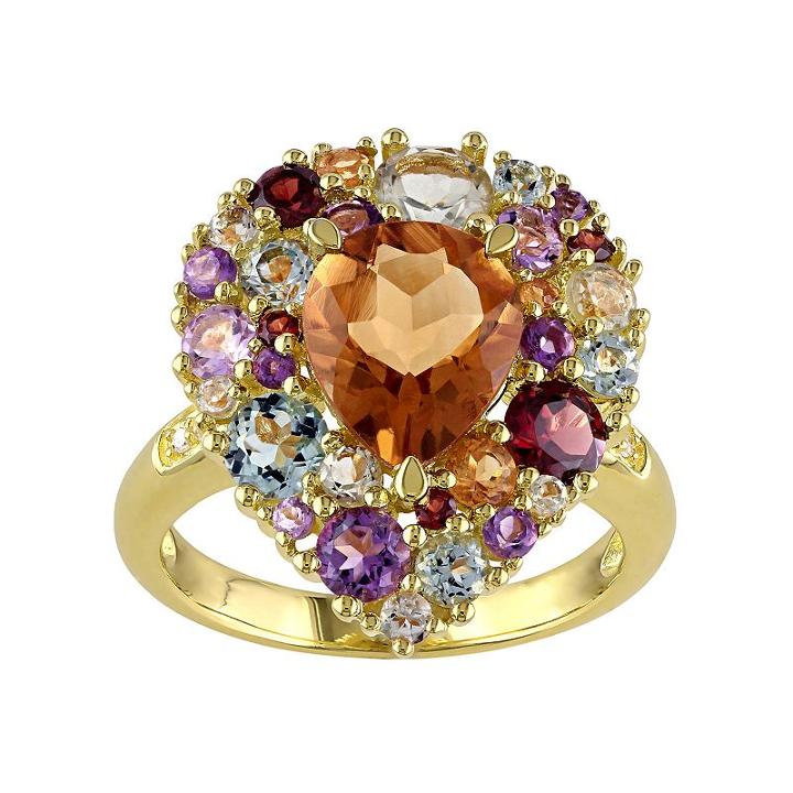 Citrine, Gemstone & Diamond Accent Yellow Rhodium-plated Sterling Silver Teardrop Ring, Women's, Size: 9, Multicolor