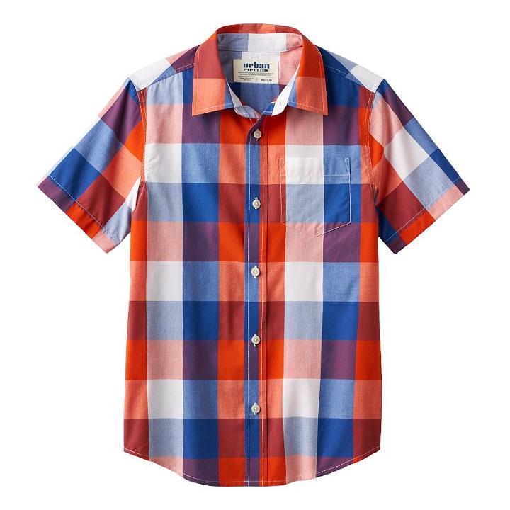 Boys 8-20 Urban Pipeline&reg; Buffalo Check Button-down Shirt, Boy's, Size: Large, Drk Orange