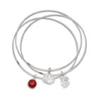 Logoart Florida State Seminoles Silver Tone Crystal Charm Bangle Bracelet Set, Women's, Red