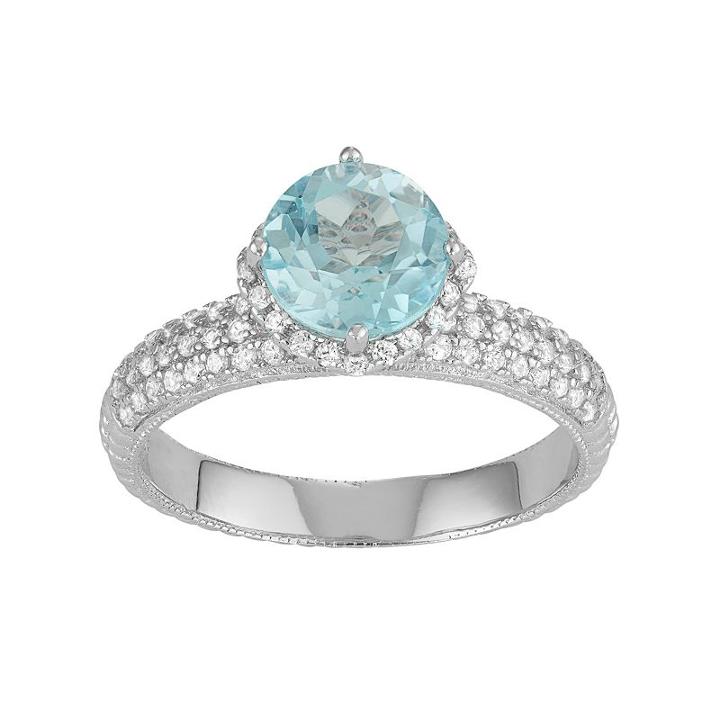 Sterling Silver Sky Blue Topaz & Lab-created White Sapphire Halo Ring, Women's, Size: 8
