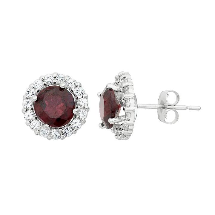 Garnet & White Topaz 10k White Gold Halo Stud Earrings, Women's, Red