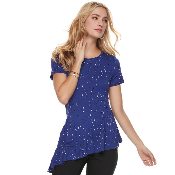 Women's Apt. 9&reg; Ruffle Asymmetrical Tunic Tee, Size: Large, Dark Blue