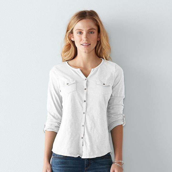 Women's Sonoma Goods For Life&trade; Utility Roll-tab Shirt, Size: Small, White