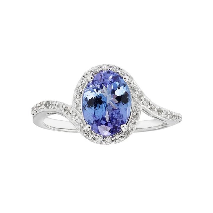 Sterling Silver Tanzanite & White Zircon Bypass Ring, Women's, Size: 6, Blue