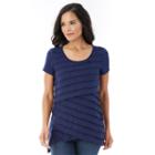 Women's Ab Studio Asymmetrical Shutter Stripe Tee, Size: Small, Blue (navy)